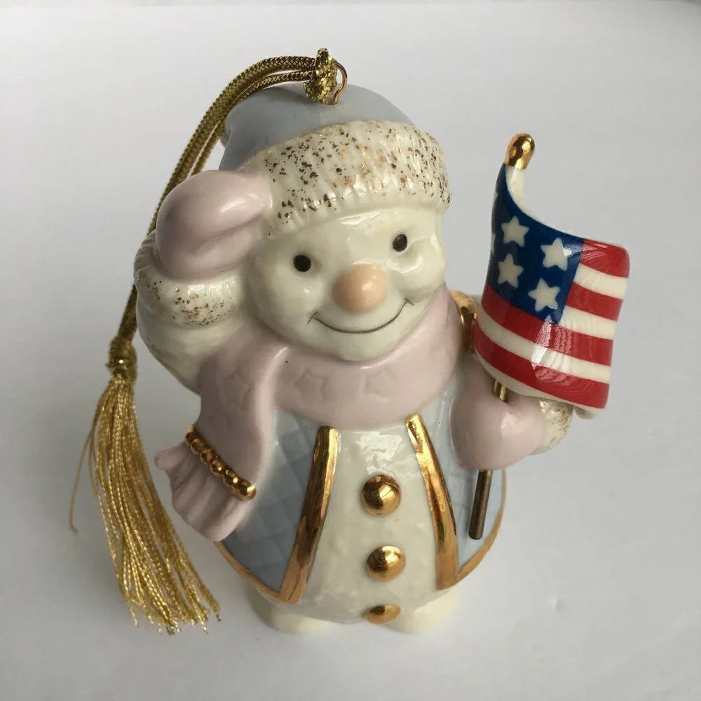 Lenox Patriotic Snowman Christmas‎ Ornament American Flag